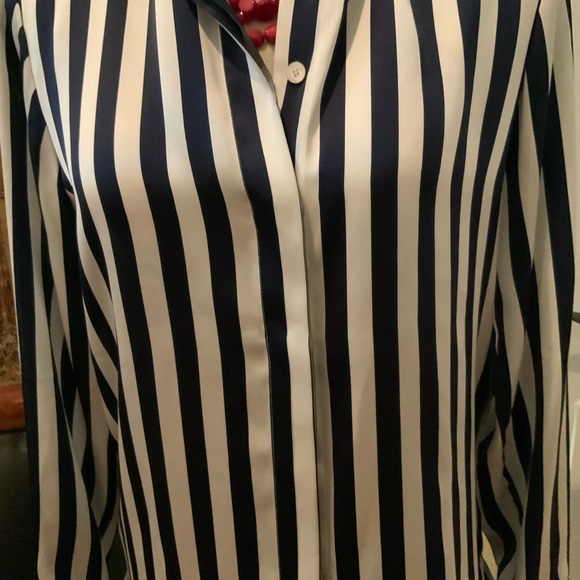KITON 100% Silk Navy/Ivory Striped Blouse - Picture 7 of 13